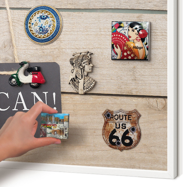 Magnetic board for travel magnets in a white frame Motivation every day