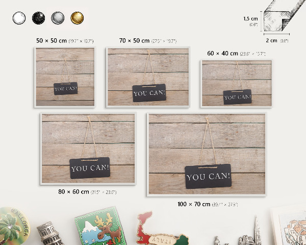 Magnetic board for travel magnets in a white frame Motivation every day