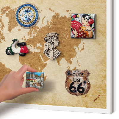Decorative magnet board with a white frame Vintage map