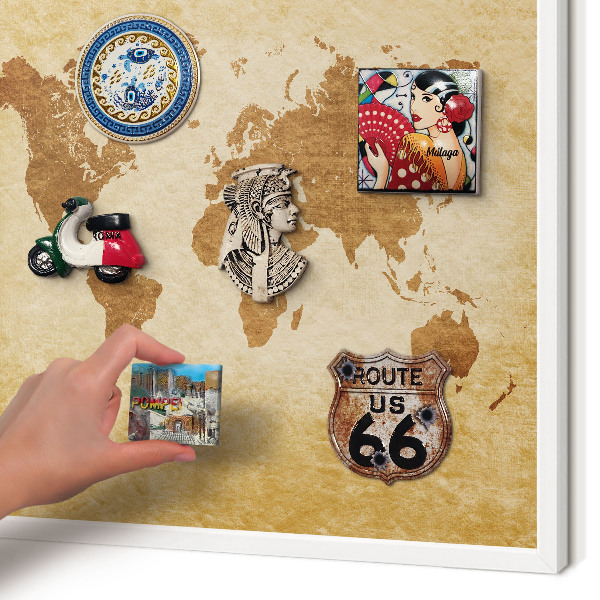 Decorative magnet board with a white frame Vintage map