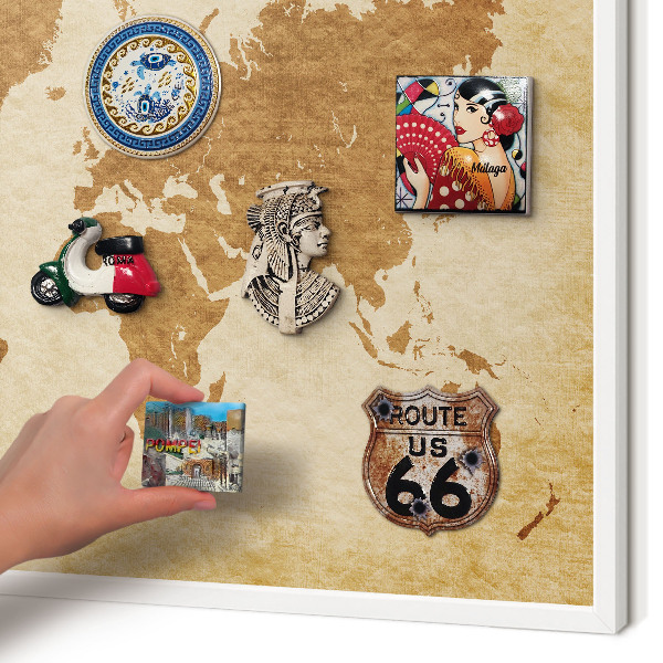 Decorative magnet board with a white frame Vintage map