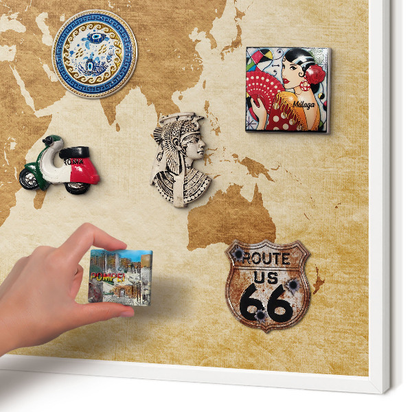 Decorative magnet board with a white frame Vintage map