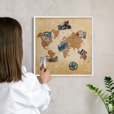 Decorative magnet board with a white frame Vintage map