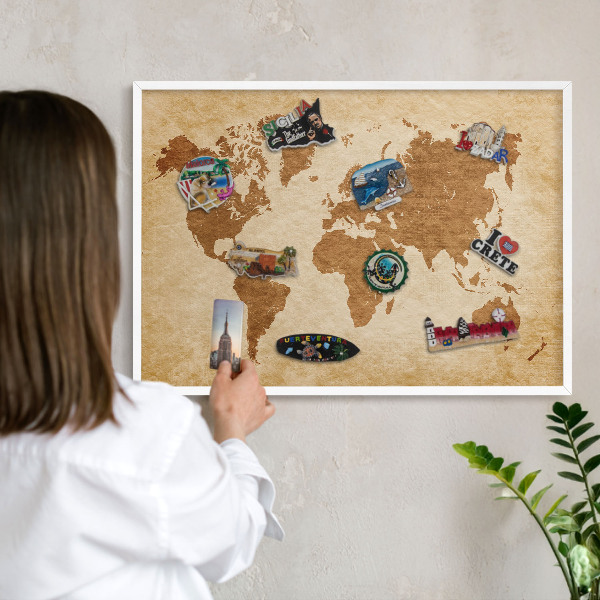 Decorative magnet board with a white frame Vintage map