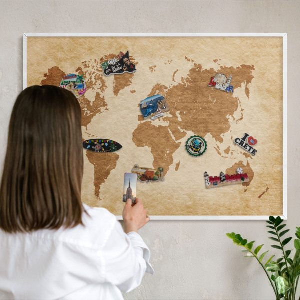 Decorative magnet board with a white frame Vintage map