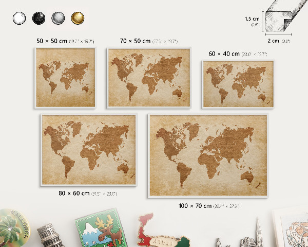 Decorative magnet board with a white frame Vintage map