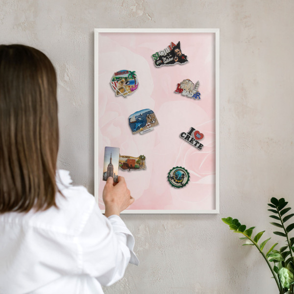 Decorative magnet board with a white frame Delicate pink