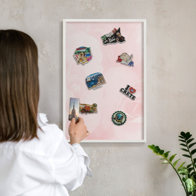 Decorative magnet board with a white frame Delicate pink