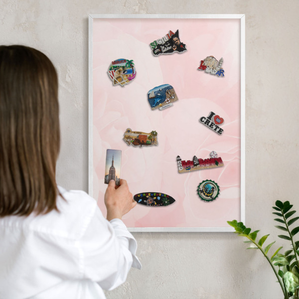 Decorative magnet board with a white frame Delicate pink