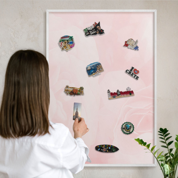 Decorative magnet board with a white frame Delicate pink