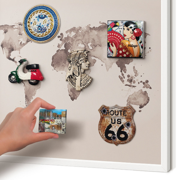 Decorative magnet board with a white frame World map