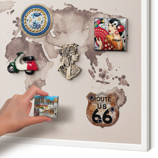 Decorative magnet board with a white frame World map