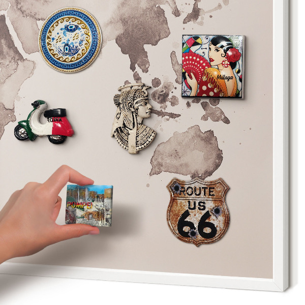 Decorative magnet board with a white frame World map