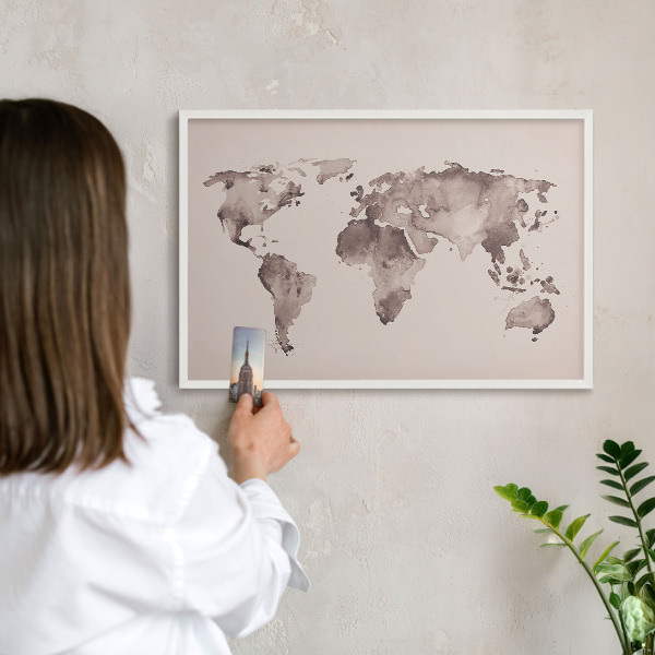 Decorative magnet board with a white frame World map