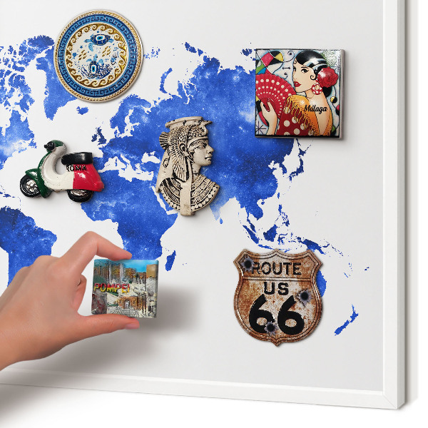 Decorative magnet board with a white frame World map