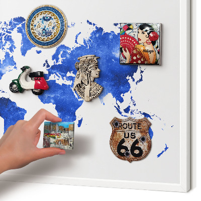 Decorative magnet board with a white frame World map