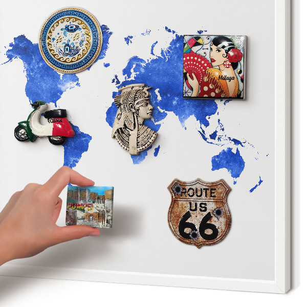 Decorative magnet board with a white frame World map