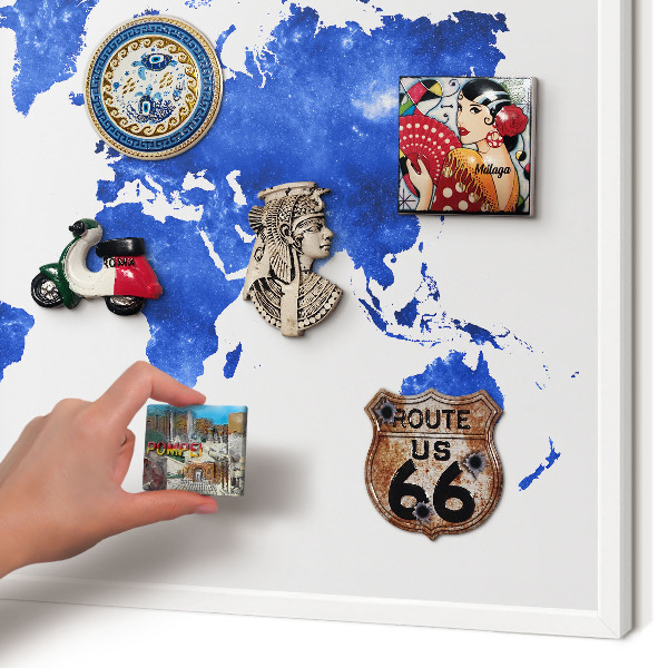 Decorative magnet board with a white frame World map