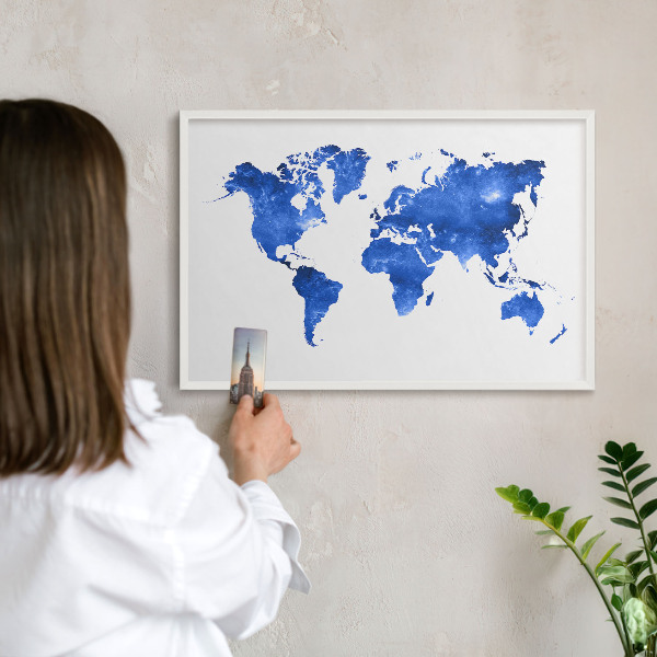Decorative magnet board with a white frame World map