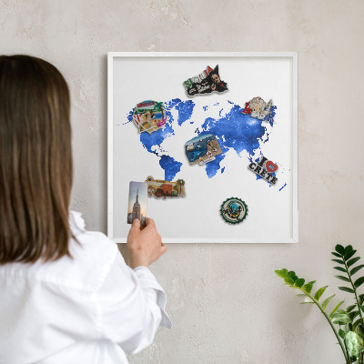 Decorative magnet board with a white frame World map