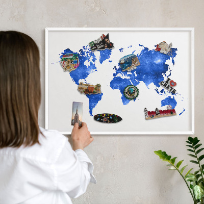 Decorative magnet board with a white frame World map