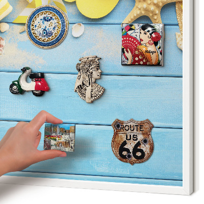 Magnetic board for travel magnets in a white frame Beach vibe