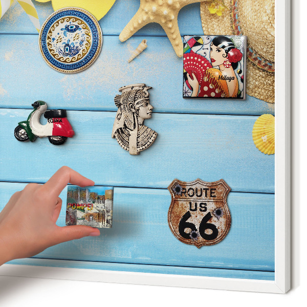 Magnetic board for travel magnets in a white frame Beach vibe