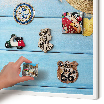 Magnetic board for travel magnets in a white frame Beach vibe