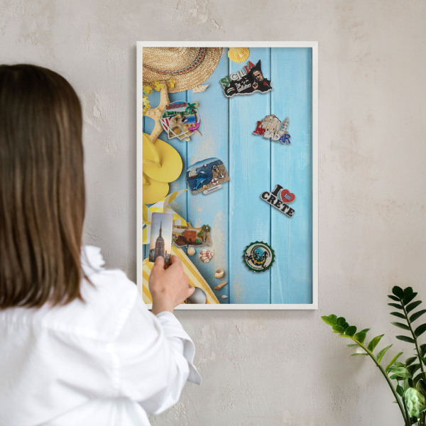Magnetic board for travel magnets in a white frame Beach vibe