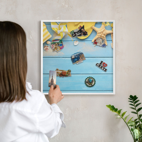 Magnetic board for travel magnets in a white frame Beach vibe