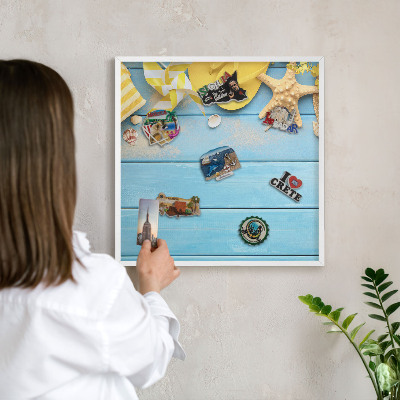 Magnetic board for travel magnets in a white frame Beach vibe