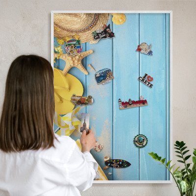 Magnetic board for travel magnets in a white frame Beach vibe