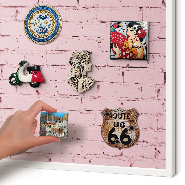Decorative magnet board with a white frame Pink brick