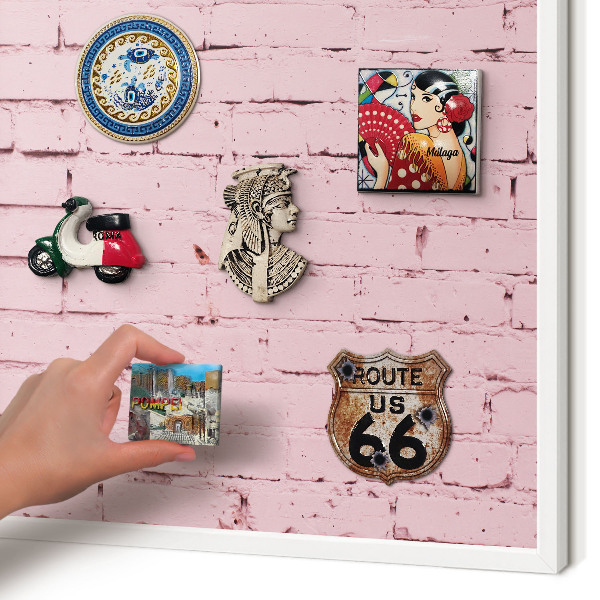 Decorative magnet board with a white frame Pink brick
