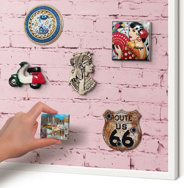 Decorative magnet board with a white frame Pink brick