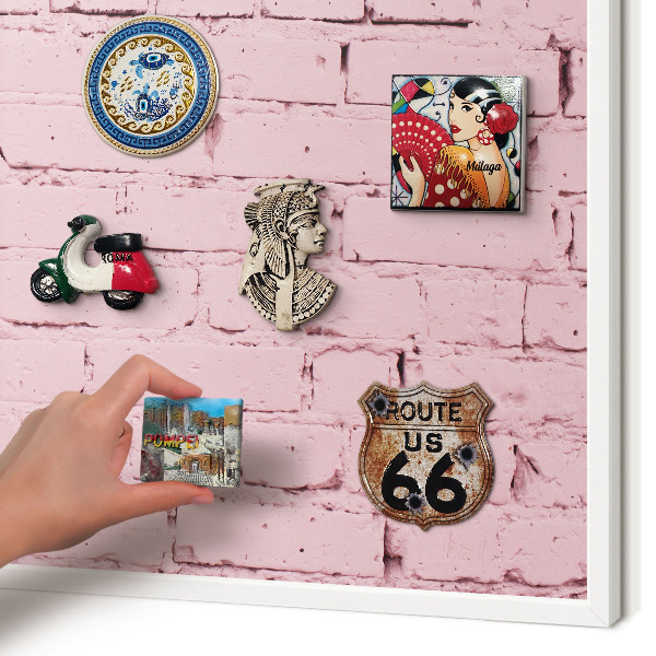 Decorative magnet board with a white frame Pink brick