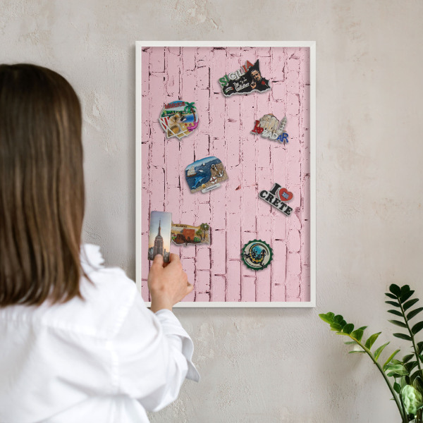 Decorative magnet board with a white frame Pink brick