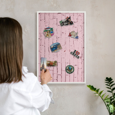 Decorative magnet board with a white frame Pink brick
