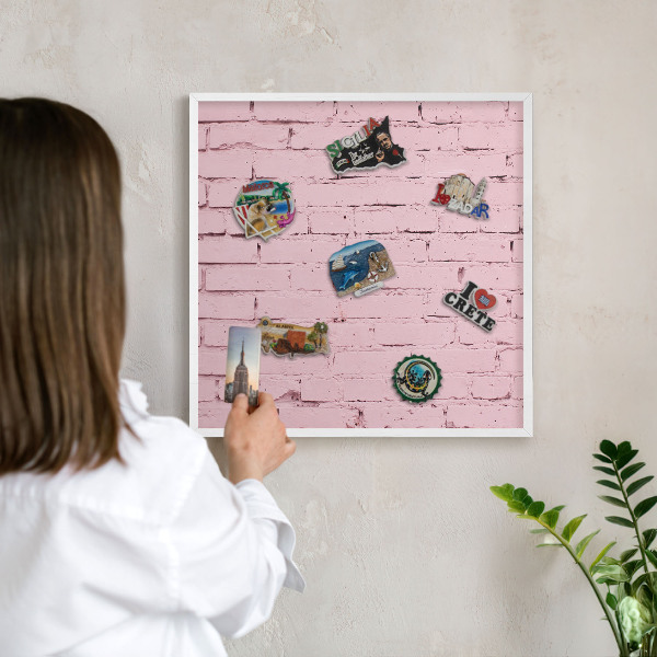 Decorative magnet board with a white frame Pink brick