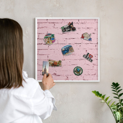 Decorative magnet board with a white frame Pink brick