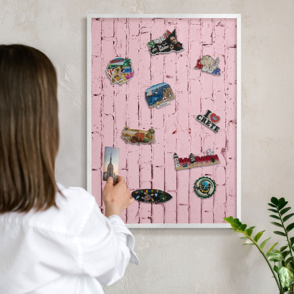 Decorative magnet board with a white frame Pink brick