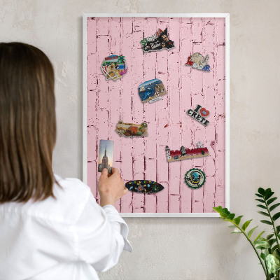 Decorative magnet board with a white frame Pink brick