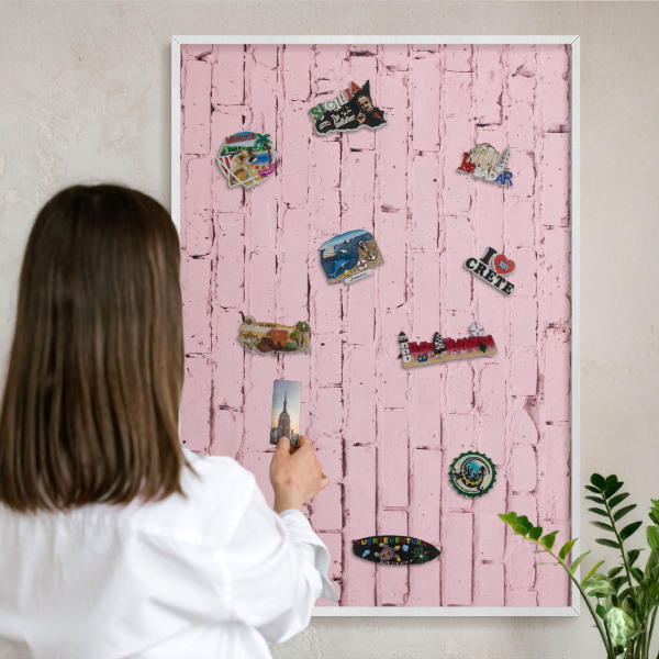 Decorative magnet board with a white frame Pink brick