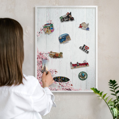 Magnetic board for travel magnets in a white frame Blooming Elegance