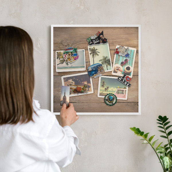 Decorative magnet board with a white frame Holiday nostalgia