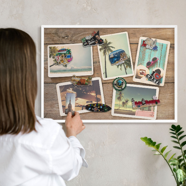 Decorative magnet board with a white frame Holiday nostalgia