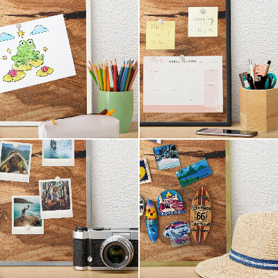 Magnetic board for travel magnets in a white frame Natural wood