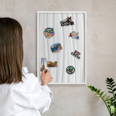 Decorative magnet board with a white frame White waves