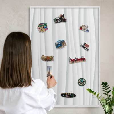 Decorative magnet board with a white frame White waves