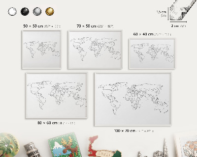 Magnetic board for travel magnets in a white frame Contour map